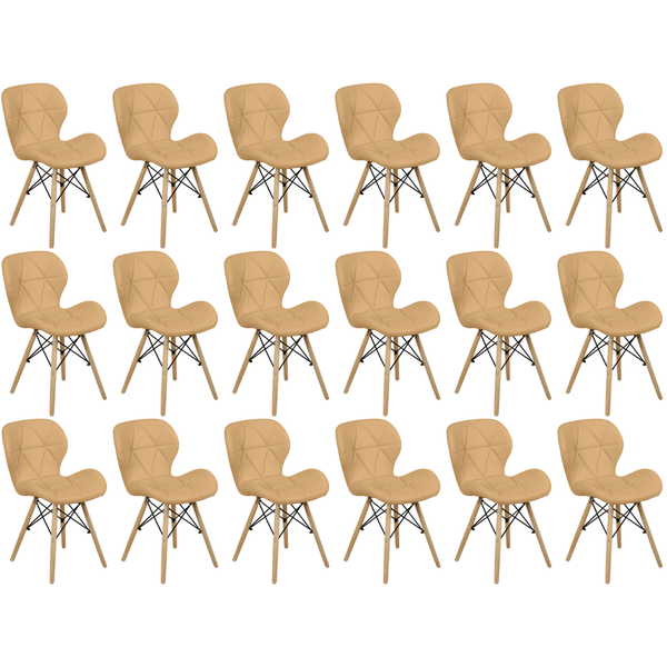 kit 18 cadeiras de jantar charles eames slim wood estofada nude escuro