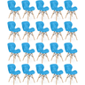 kit 20 cadeiras de jantar charles eames slim wood estofada azul