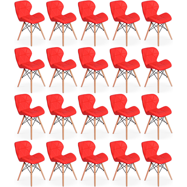 kit 20 cadeiras de jantar charles eames slim wood estofada vermelho