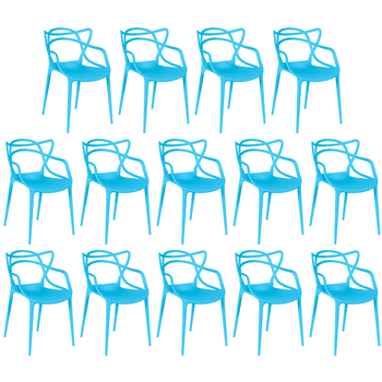 kit 14 cadeiras de jantar allegra design empilhavel azul
