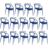 kit 14 cadeiras de jantar allegra design empilhavel azul petroleo