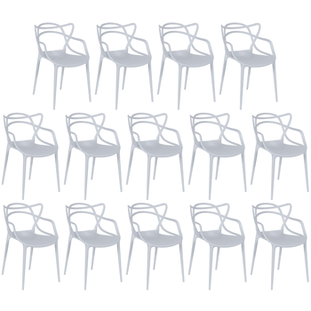 kit 14 cadeiras de jantar allegra design empilhavel cinza