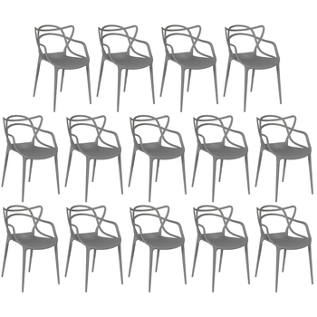 kit 14 cadeiras de jantar allegra design empilhavel cinza escuro
