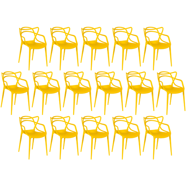 kit 16 cadeiras de jantar allegra design empilhavel amarelo
