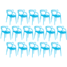kit 16 cadeiras de jantar allegra design empilhavel azul