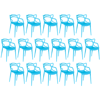 kit 16 cadeiras de jantar allegra design empilhavel azul