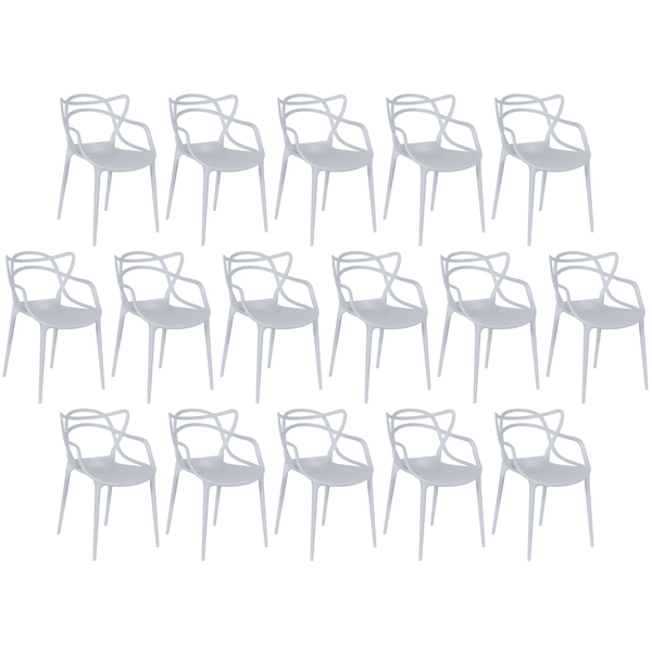 kit 16 cadeiras de jantar allegra design empilhavel cinza