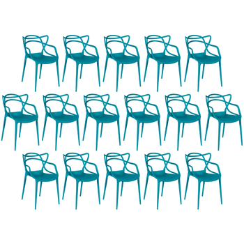kit 16 cadeiras de jantar allegra design empilhavel turquesa