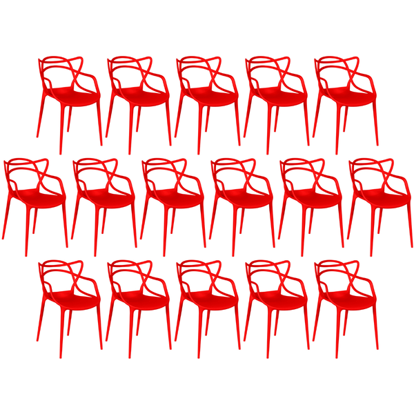 kit 16 cadeiras de jantar allegra design empilhavel vermelho