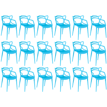 kit 18 cadeiras de jantar allegra design empilhavel azul