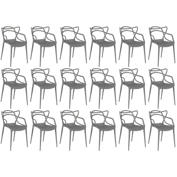 kit 18 cadeiras de jantar allegra design empilhavel cinza escuro