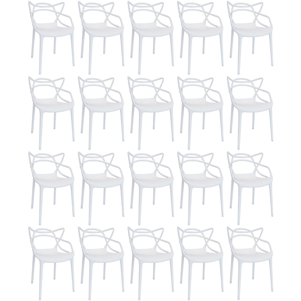 kit 20 cadeiras de jantar allegra design empilhavel branco