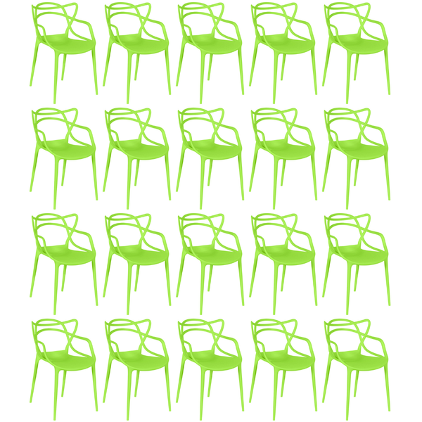kit 20 cadeiras de jantar allegra design empilhavel verde