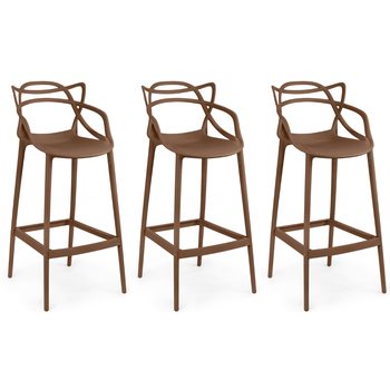 kit 3 banqueta alta allegra com encosto design cozinhabancada marrom