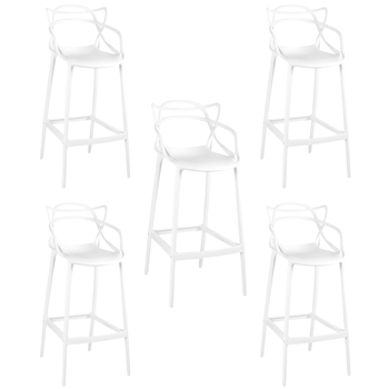 kit 5 banqueta alta allegra com encosto design cozinhabancada branco