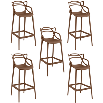 kit 5 banqueta alta allegra com encosto design cozinhabancada marrom