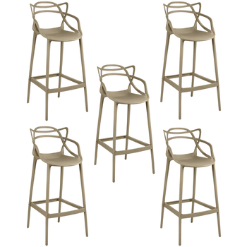 kit 5 banqueta alta allegra com encosto design cozinhabancada nude