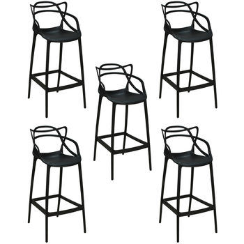 kit 5 banqueta alta allegra com encosto design cozinhabancada preto