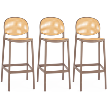 kit 3 banqueta alta com encosto roma em polipropileno cozinhabancada marrom claro