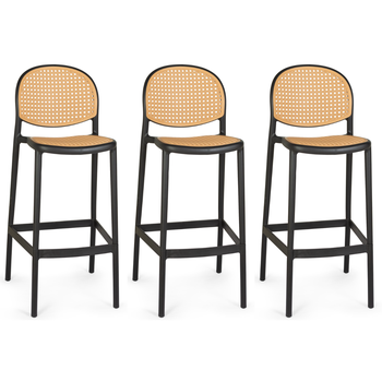 kit 3 banqueta alta com encosto roma em polipropileno cozinhabancada preto