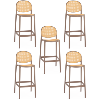 kit 5 banqueta alta com encosto roma em polipropileno cozinhabancada marrom claro