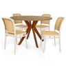 conjunto mesa de jantar redonda marci 120cm natural com 4 cadeiras roma bege