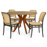 conjunto mesa de jantar redonda marci 120cm natural com 4 cadeiras roma preto