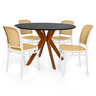 conjunto mesa de jantar redonda marci 120cm preto com 4 cadeiras roma branco