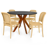 conjunto mesa de jantar redonda marci 120cm preto com 4 cadeiras roma nude