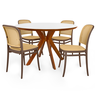 conjunto mesa de jantar redonda marci premium 120cm branca com 4 cadeiras roma marrom