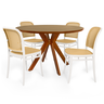 conjunto mesa de jantar redonda marci premium 120cm natural com 4 cadeiras roma branco