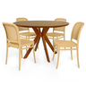 conjunto mesa de jantar redonda marci premium 120cm natural com 4 cadeiras roma nude