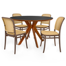 conjunto mesa de jantar redonda marci premium 120cm preto com 4 cadeiras roma marrom
