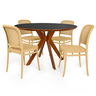 conjunto mesa de jantar redonda marci premium 120cm preto com 4 cadeiras roma nude