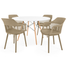 conjunto mesa de jantar redonda eiffel branca 120cm com 4 cadeiras marcela nude escuro