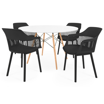 conjunto mesa de jantar redonda eiffel branca 120cm com 4 cadeiras marcela preto