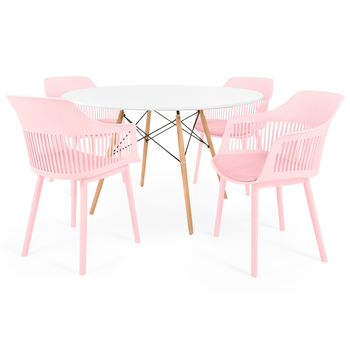 conjunto mesa de jantar redonda eiffel branca 120cm com 4 cadeiras marcela rosa