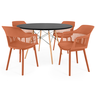 conjunto mesa de jantar redonda eiffel preta 120cm com 4 cadeiras marcela marrom