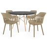 conjunto mesa de jantar redonda eiffel preta 120cm com 4 cadeiras marcela nude escuro