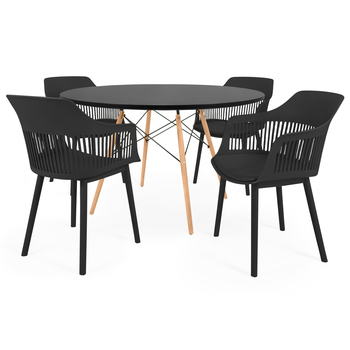 conjunto mesa de jantar redonda eiffel preta 120cm com 4 cadeiras marcela preto