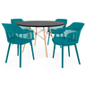 conjunto mesa de jantar redonda eiffel preta 120cm com 4 cadeiras marcela turquesa