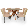 conjunto mesa de jantar redonda marci premium 120cm natural com 6 cadeiras jacobsen bege