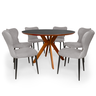 conjunto mesa de jantar redonda marci premium 120cm preta com 6 cadeiras jacobsen cinza
