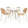 conjunto mesa de jantar redonda eiffel branca 120cm com 4 cadeiras roma com braco bege
