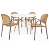 conjunto mesa de jantar redonda eiffel branca 120cm com 4 cadeiras roma com braco marrom claro