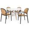 conjunto mesa de jantar redonda eiffel branca 120cm com 4 cadeiras roma com braco preto