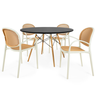 conjunto mesa de jantar redonda eiffel preta 120cm com 4 cadeiras roma com braco bege