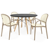 conjunto mesa de jantar redonda eiffel preta 120cm com 4 cadeiras roma com braco brancocinza escuro