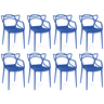 kit 8 cadeiras de jantar allegra pratica empilhavel azul petroleo