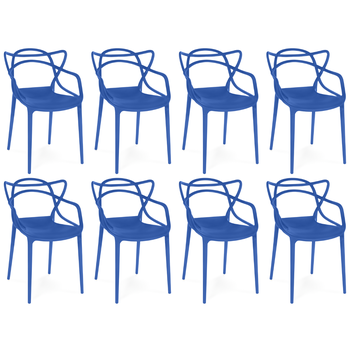kit 8 cadeiras de jantar allegra pratica empilhavel azul petroleo